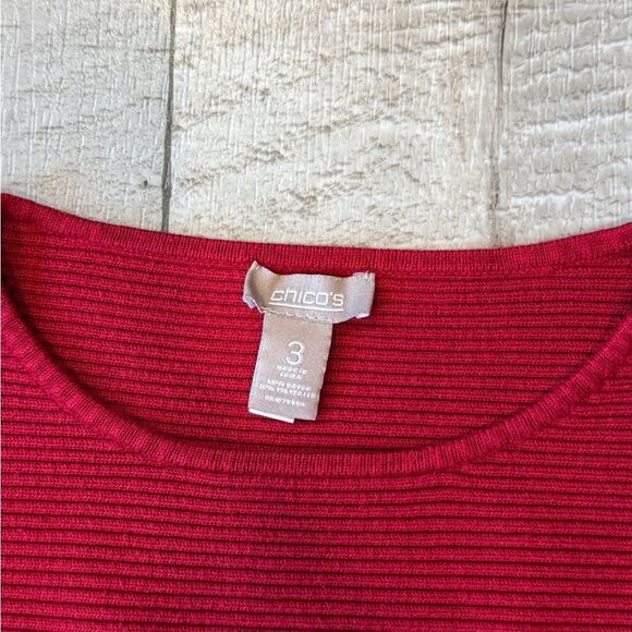 Chicos Red Ribbed Quarter Sleeve Sweater - Picture 2 of 3
